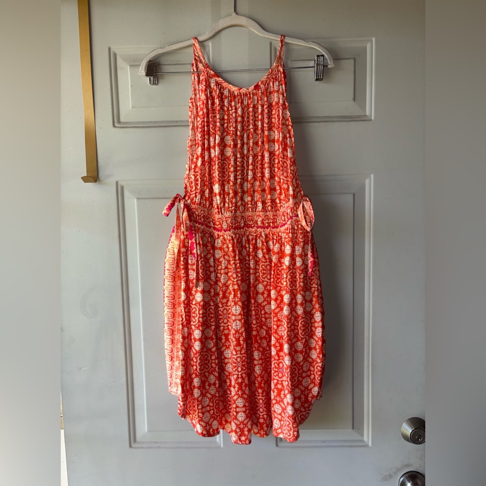 Free People Orange and White Printed Sundress